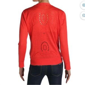 Lauren Ralph Lauren Women's Eyelet-Back Linen Cardigan (XL, Red)